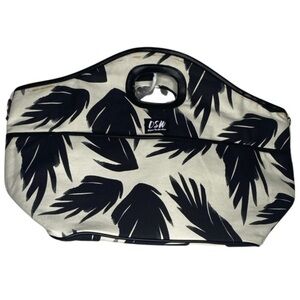 DSW Leaf Print Leather Trim Beach Tote (Size:OS, Color:Black/White)